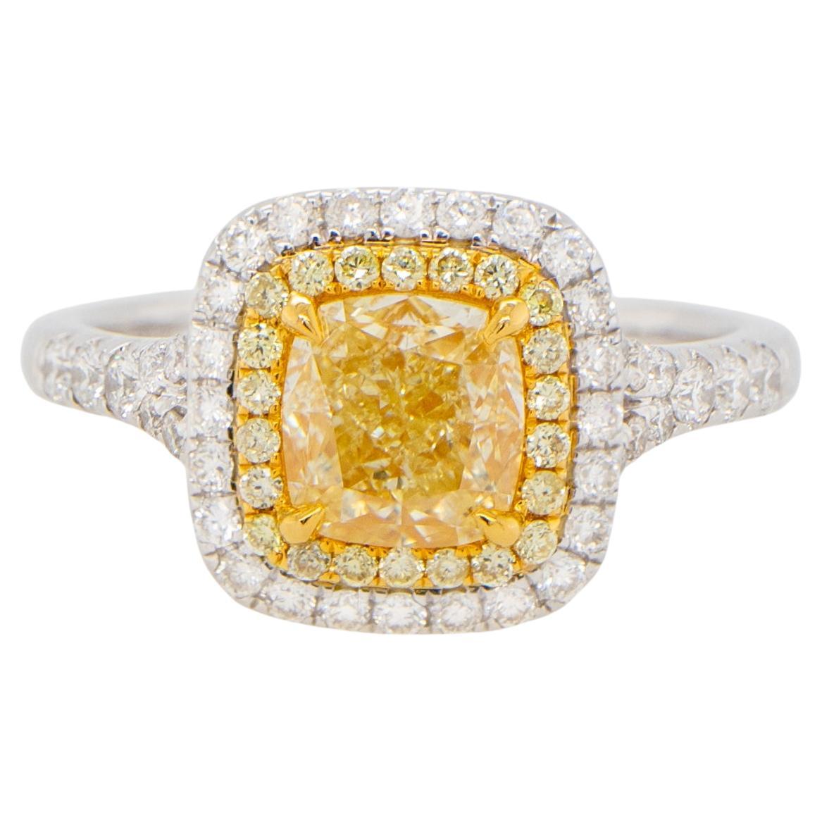 GIA Certified Natural Light Yellow Diamond Engagement Ring 1.72 Carats 18K Gold