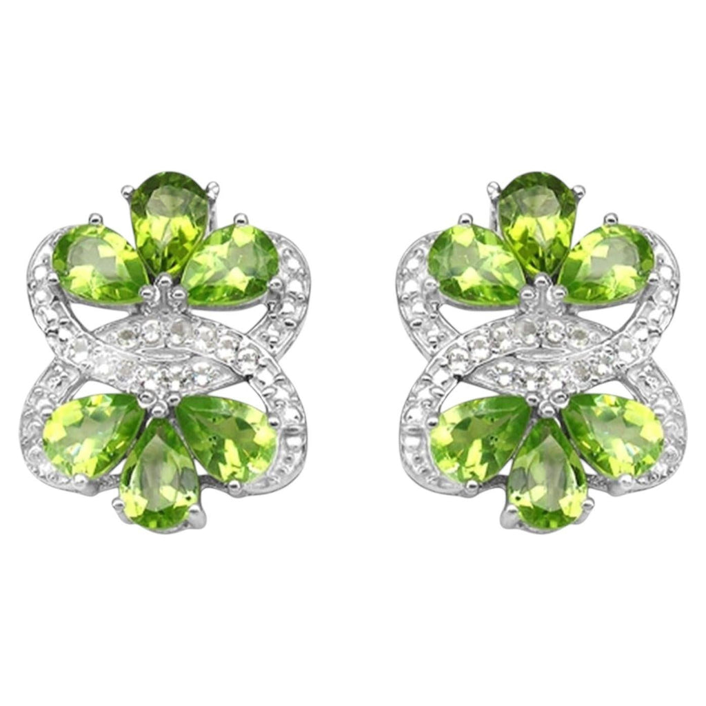 Peridot Earrings White Topaz 8.7 Carats Rhodium Plated Silver