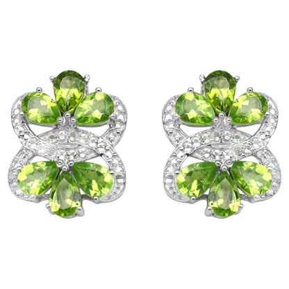 Peridot Earrings White Topaz 8.7 Carats Rhodium Plated Silver