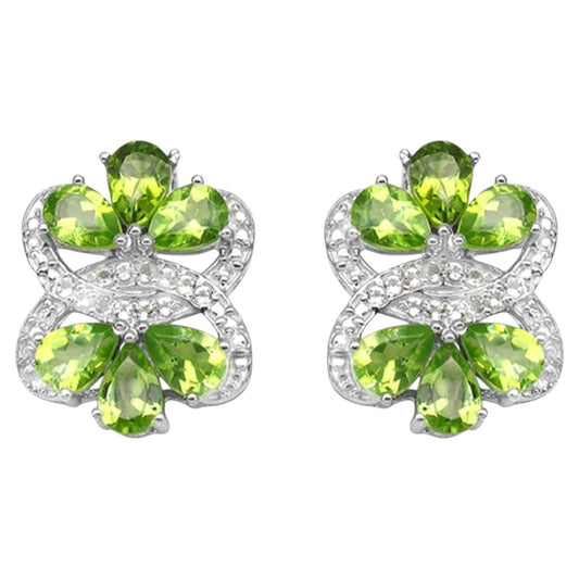 Peridot Earrings White Topaz 8.7 Carats Rhodium Plated Silver