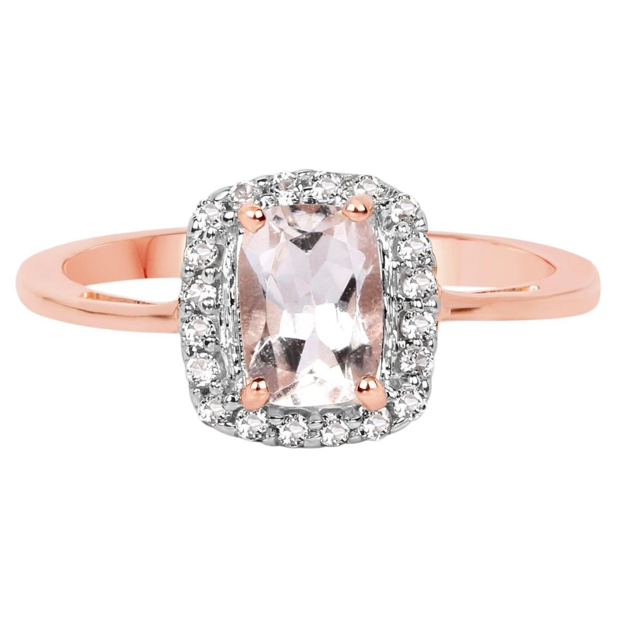 Morganite Ring With White Topaz 1.02 Carats Gold Plated Silver