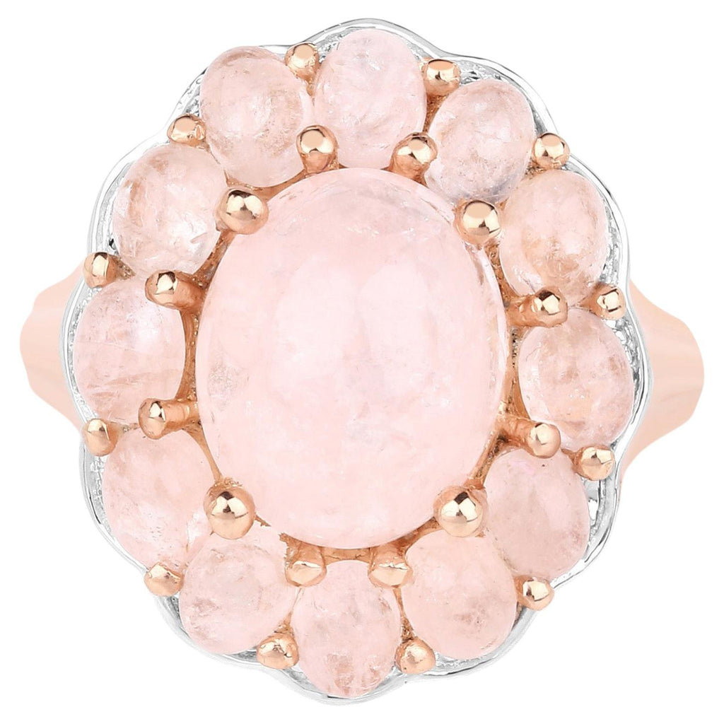 Morganite Flower Ring 6.72 Carats Gold Plated Silver