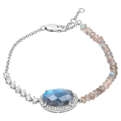 Labradorite Bracelet With White Topaz 17.4 Carats Sterling Silver