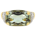 Green Amethyst Ring With White Topaz 6.76 Carats Gold Plated Silver