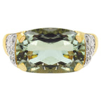 Green Amethyst Ring With White Topaz 6.76 Carats Gold Plated Silver