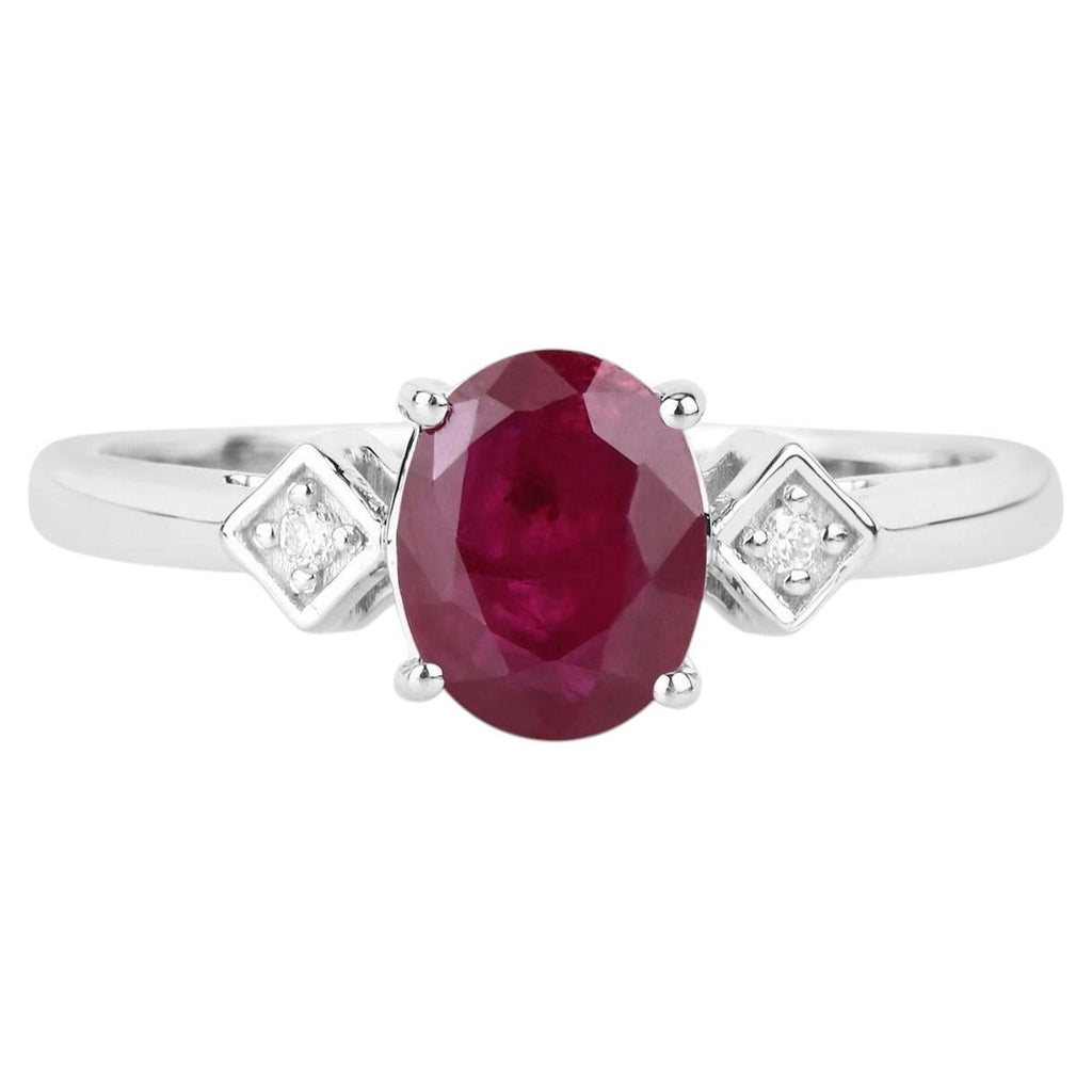 Ruby Ring With Diamonds 1.2 Carats 14K White Gold
