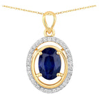 Blue Sapphire Pendant With Diamonds 2.56 Carats 18K Yellow Gold
