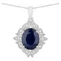 Blue Sapphire Pendant With Diamonds 6.4 Carats 14K White Gold