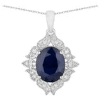 Blue Sapphire Pendant With Diamonds 6.4 Carats 14K White Gold