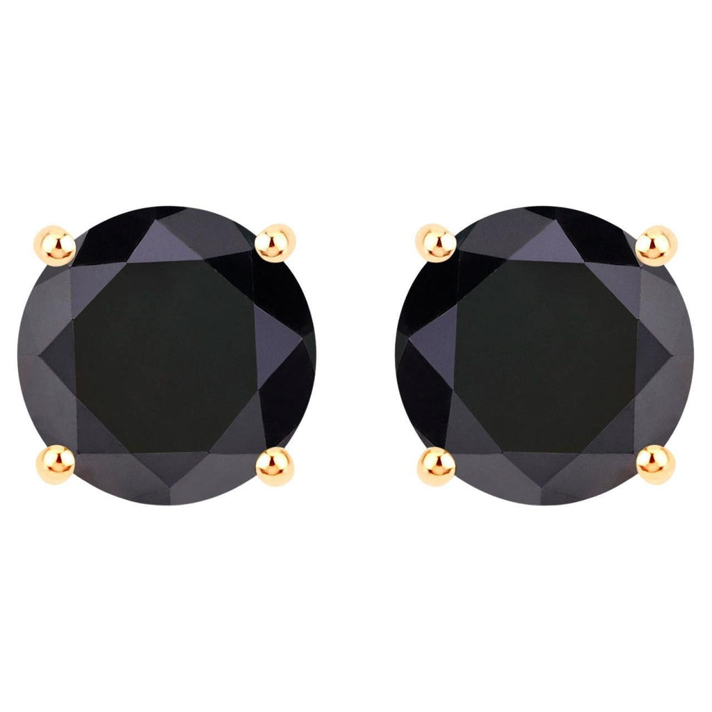 Black Diamond Stud Earrings 4.1 Carats 14K Yellow Gold