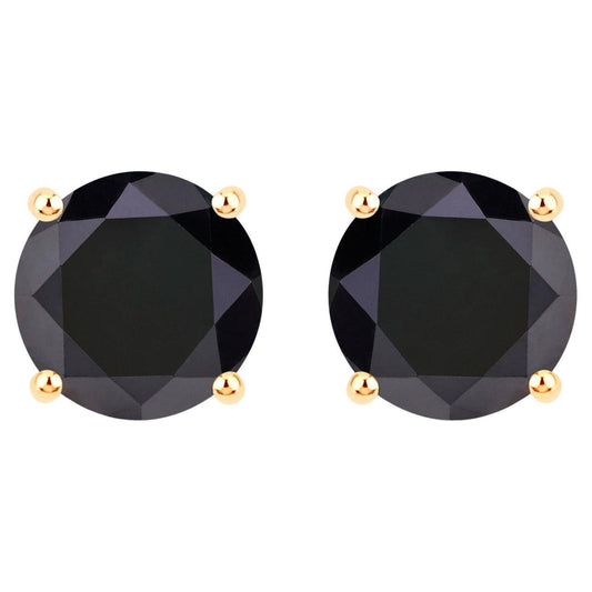 Black Diamond Stud Earrings 4.1 Carats 14K Yellow Gold