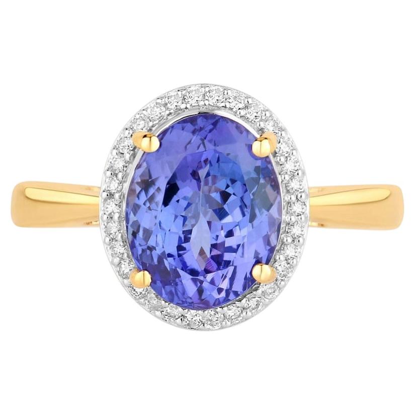 Tanzanite Ring With Diamonds 3.4 Carats 14K Yellow Gold
