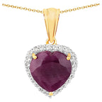 Ruby Heart Pendant With White Topaz 7.08 Carats Gold Plated Silver
