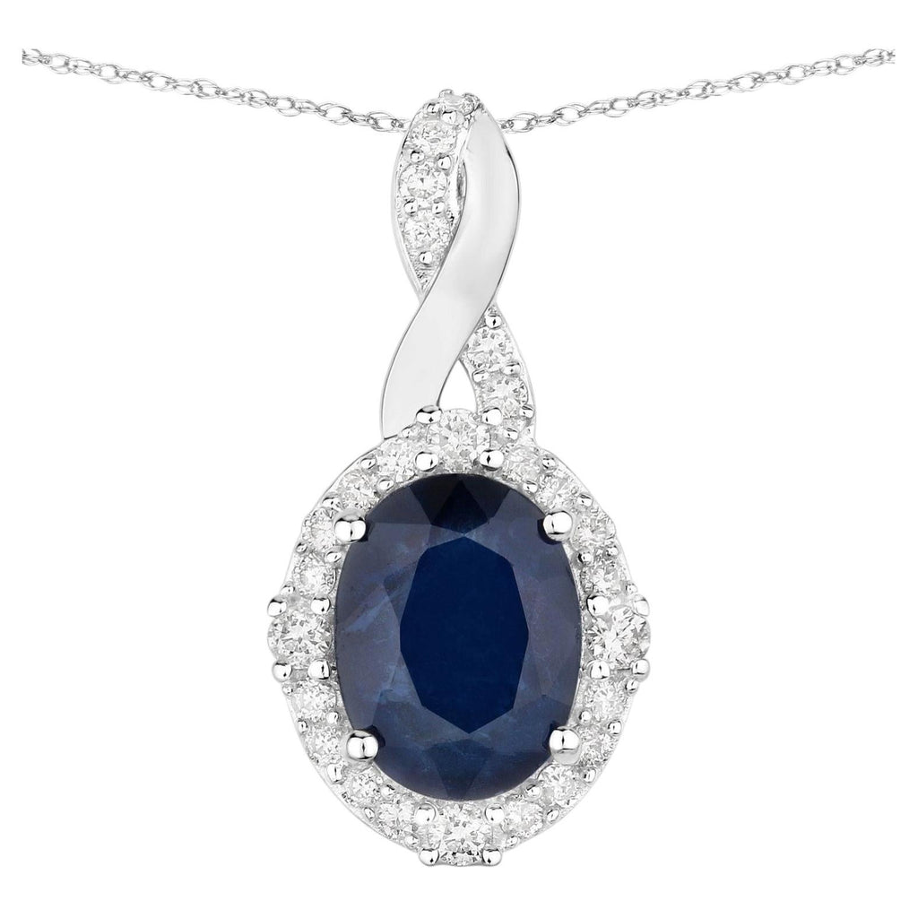 Blue Sapphire Pendant With Diamonds 1.68 Carats 14K White Gold