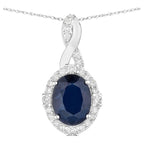Blue Sapphire Pendant With Diamonds 1.68 Carats 14K White Gold