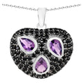 Amethyst Heart Pendant With Black Spinel 3.16 Carats Sterling Silver