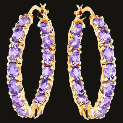 Tanzanite Hoop Earrings 5.15 Carats 14K Yellow Gold Plated Silver