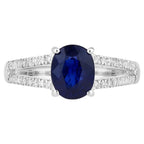 Blue Sapphire Ring With Diamonds 2.02 Carats 18K White Gold