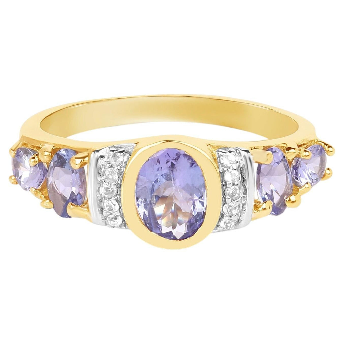Tanzanite Ring With White Topaz 1.58 Carats Gold Plated Silver
