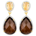 Smoky Quartz Earrings With Citrine 21 Carats Gold Plated Silver