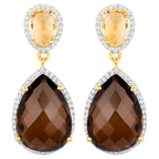 Smoky Quartz Earrings With Citrine 21 Carats Gold Plated Silver