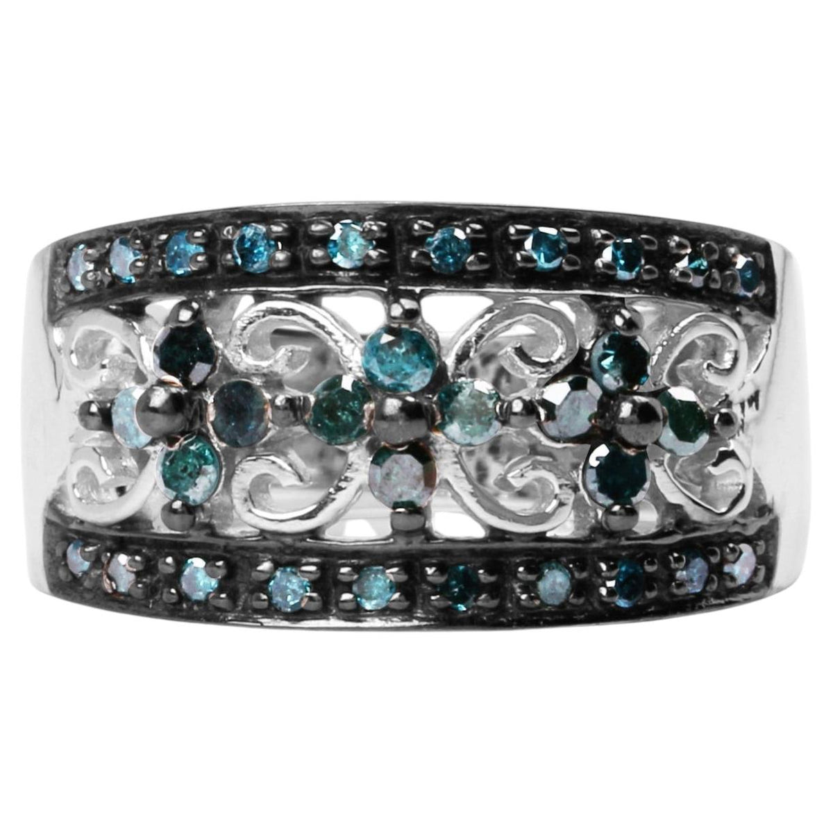 Blue Diamond Ring 0.5 Carats Sterling Silver