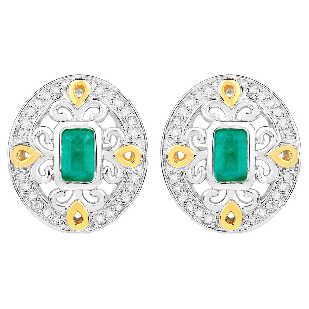 Natural Emerald Earrings With Diamonds 0.66 Carats Sterling Silver