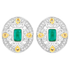 Natural Emerald Earrings With Diamonds 0.66 Carats Sterling Silver