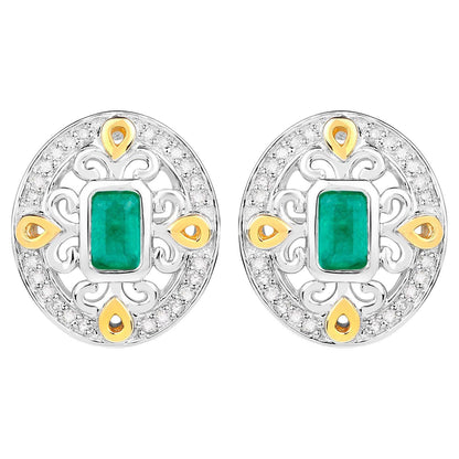 Natural Emerald Earrings With Diamonds 0.66 Carats Sterling Silver