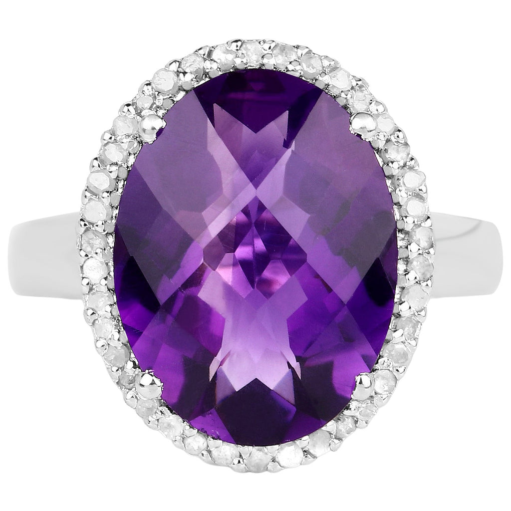 Amethyst Ring With Diamonds 7.92 Carats Sterling Silver