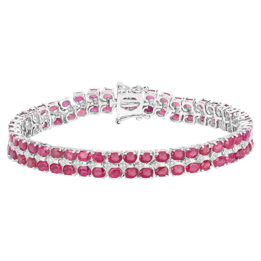Ruby Tennis Bracelet With White Topaz 20 Carats Sterling Silver
