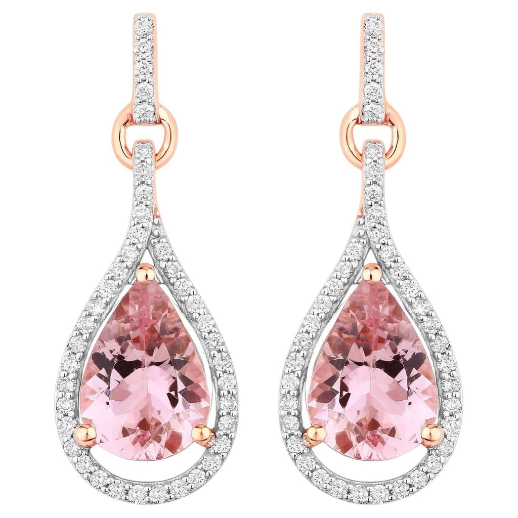 Morganite Earrings With Diamonds 3.32 Carats 14K Rose Gold