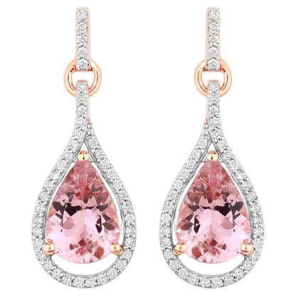 Morganite Earrings With Diamonds 3.32 Carats 14K Rose Gold