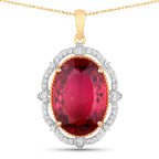 Rubellite Pendant With Diamonds 16.5 Carats 14K Yellow Gold