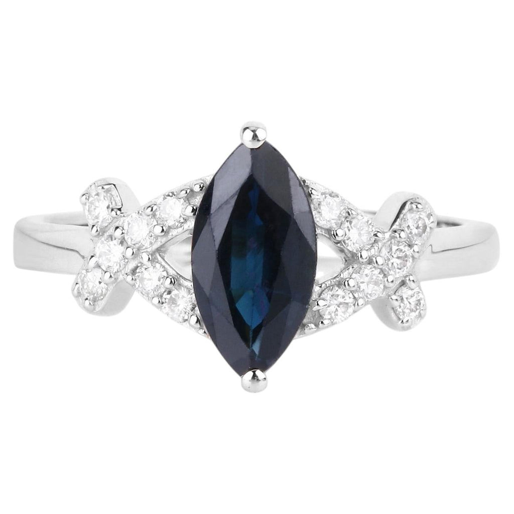 Blue Sapphire Ring With Diamonds 1.46 Carats 14K White Gold