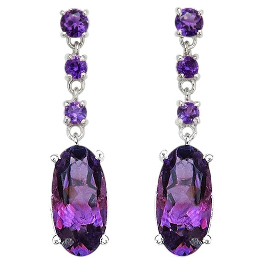 Amethyst Drop Earrings 9.84 Carats Sterling Silver