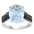 Blue Topaz Ring With Blue Diamonds 5.38 Carats Sterling Silver