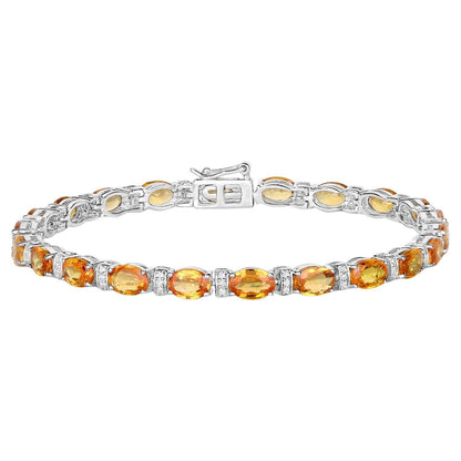 Natural Orange Sapphire Bracelet With Diamonds 16.7 Carats 14K White Gold