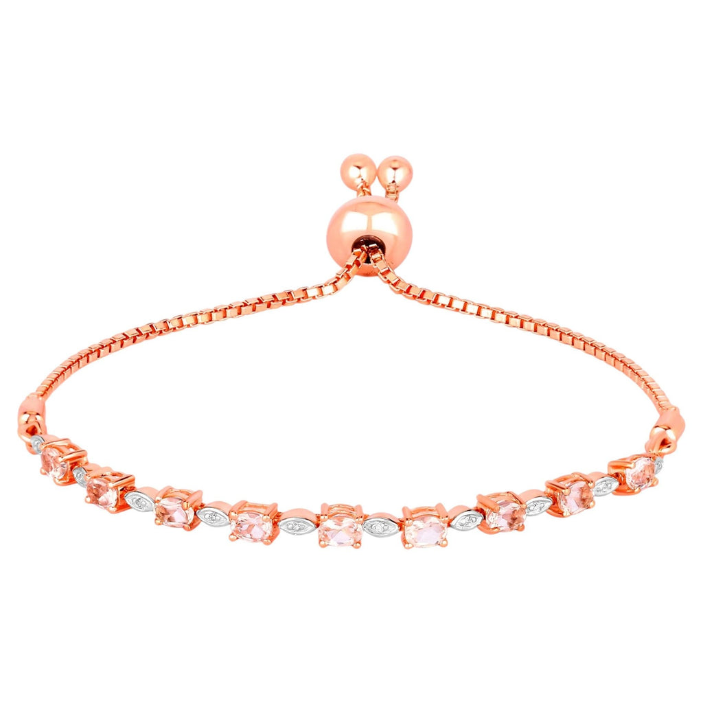 Morganite Bracelet With Diamonds 1.36 Carats Gold Plated Silver