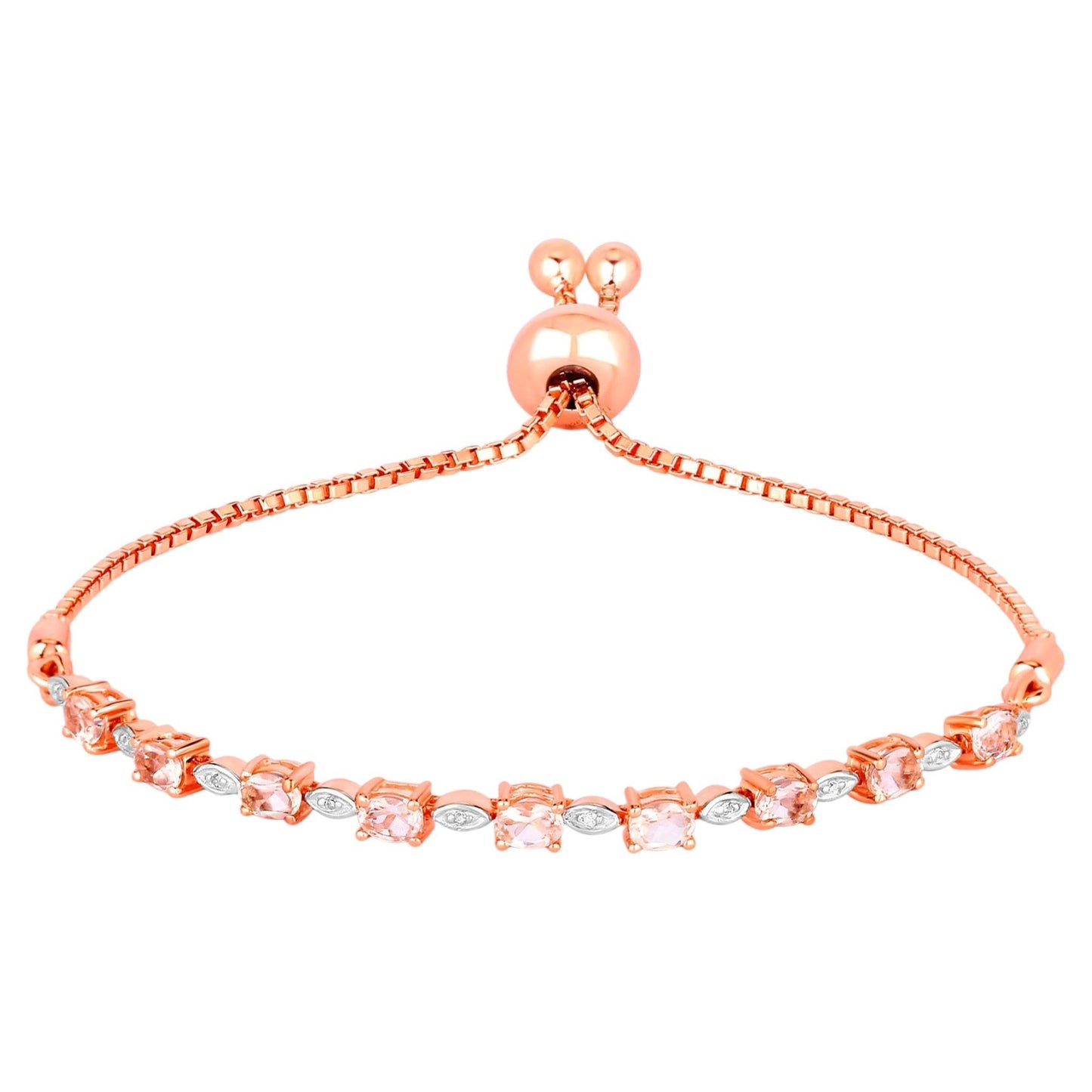 Morganite Bracelet With Diamonds 1.36 Carats Gold Plated Silver