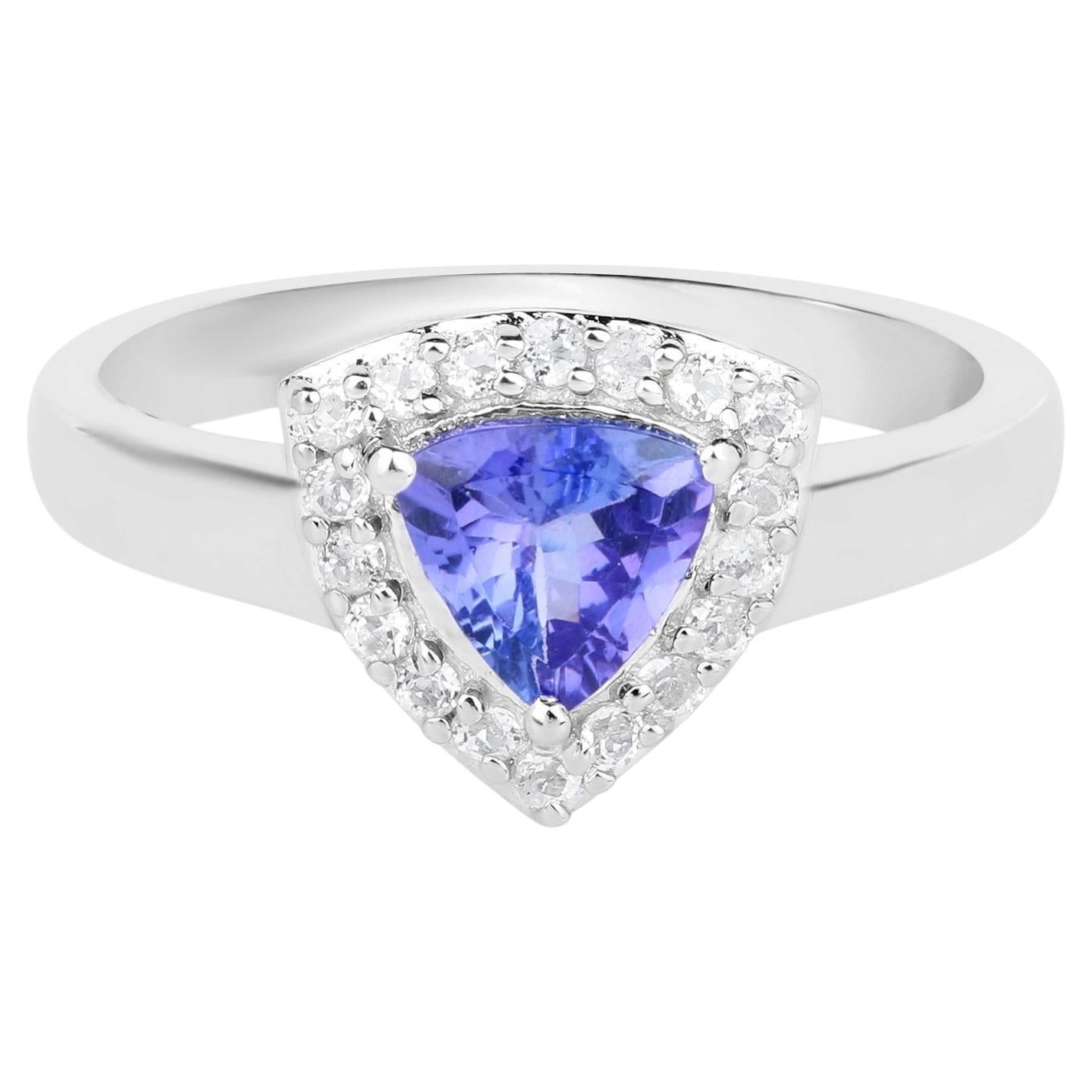 Tanzanite Ring With White Topaz 1 Carats Sterling Silver
