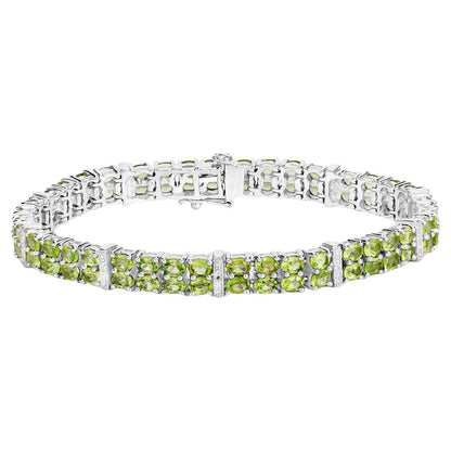 Peridot Tennis Bracelet White Topaz 12.9 Carats Silver