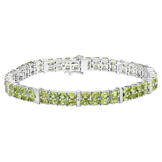 Peridot Tennis Bracelet White Topaz 12.9 Carats Silver