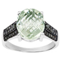 Green Amethyst Ring With Green Diamonds 4.22 Carats Sterling Silver