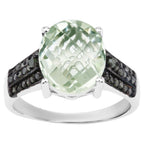 Green Amethyst Ring With Green Diamonds 4.22 Carats Sterling Silver