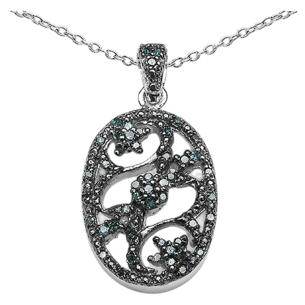 Blue Diamond Flower Pendant 0.2 Carats Sterling Silver