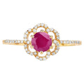 Ruby Flower Ring With Diamonds 0.66 Carats 14K Yellow Gold