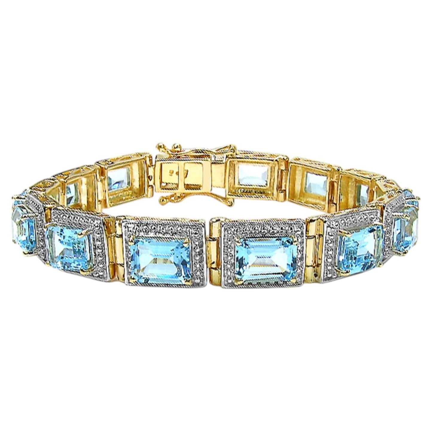 Blue Topaz Tennis Bracelet 20.7 Carats Gold Plated Silver