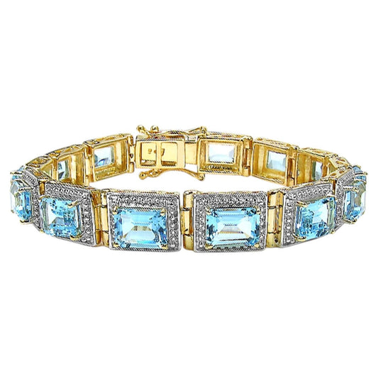 Blue Topaz Tennis Bracelet 20.7 Carats Gold Plated Silver