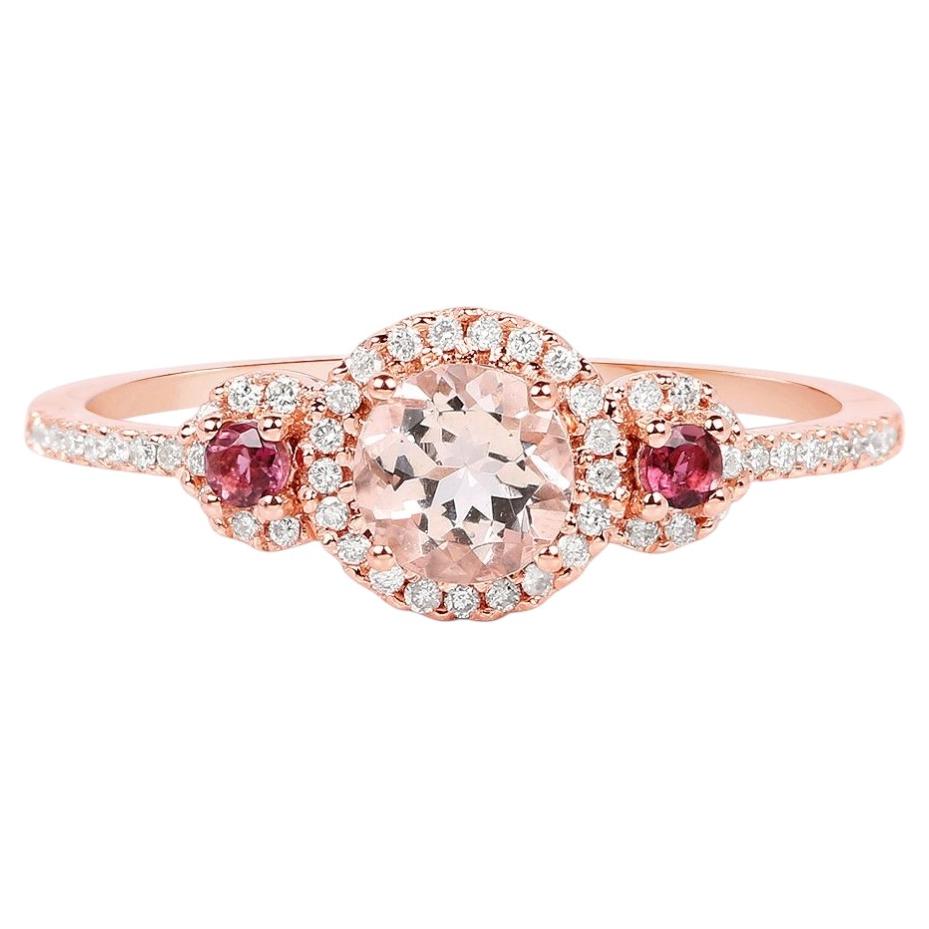Morganite Ring With Diamonds 0.6 Carats 14K Rose Gold